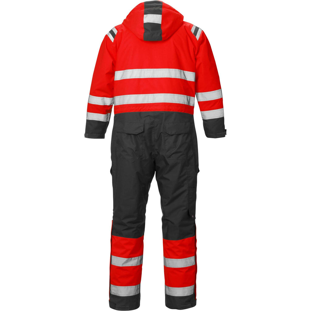Fristads Hi-Vis Airtech Waterproof Breathable Insulated Winter Coverall Class 3 - 8015 GTT Hi-Vis Red/Black Back1#colour_hi-vis-red-black
