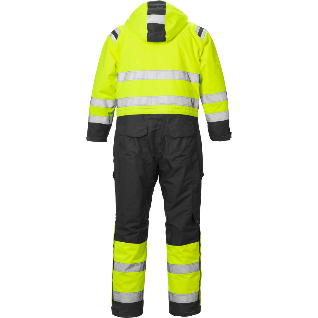 Fristads Hi-Vis Airtech Waterproof Breathable Insulated Winter Coverall Class 3 - 8015 GTT Hi-Vis Yellow/Black Back1#colour_hi-vis-yellow-black