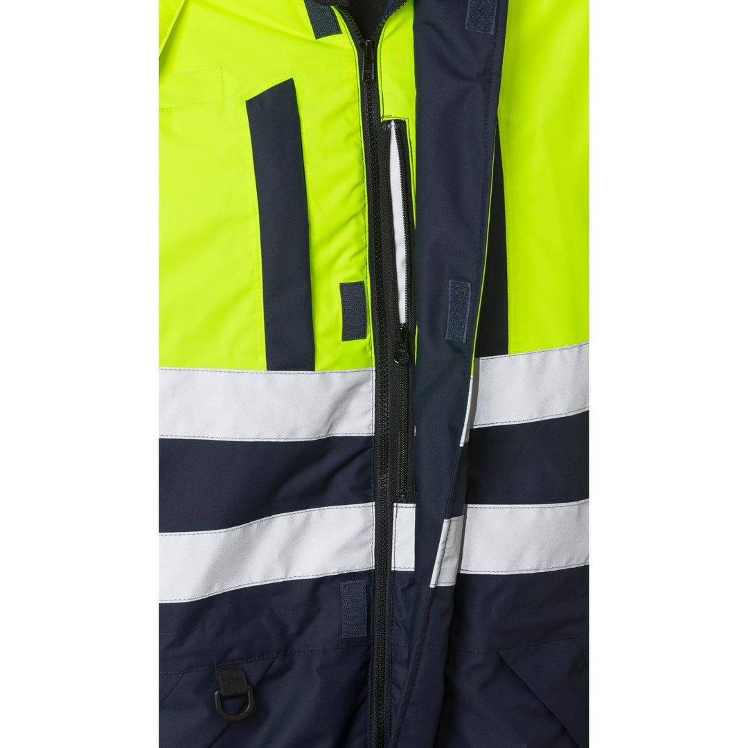 Fristads Hi-Vis Airtech Waterproof Breathable Insulated Winter Coverall Class 3 - 8015 GTT Hi-Vis Yellow/Navy Detail2#colour_hi-vis-yellow-navy