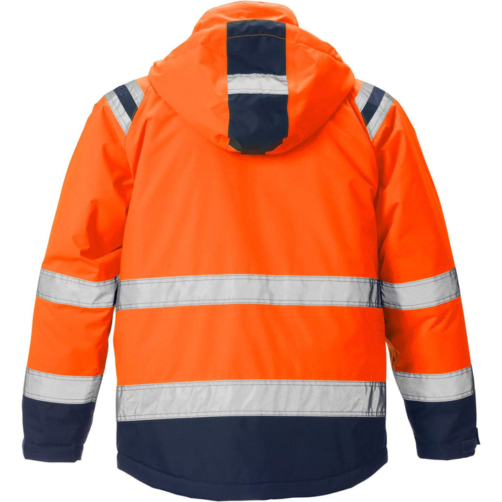 Fristads Hi-Vis Airtech Waterproof Breathable Insulated Winter Jacket Class 3 - 4035 GTT Hi-Vis Orange/Navy Back1#colour_hi-vis-orange-navy