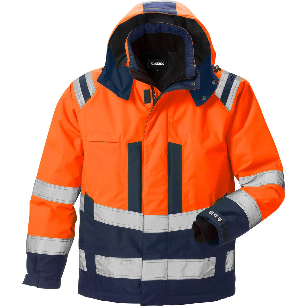 Fristads Hi-Vis Airtech Waterproof Breathable Insulated Winter Jacket Class 3 - 4035 GTT Hi-Vis Orange/Navy Front1#colour_hi-vis-orange-navy