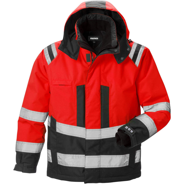 Fristads Hi-Vis Airtech Waterproof Breathable Insulated Winter Jacket Class 3 - 4035 GTT Hi-Vis Red/Black Front1#colour_hi-vis-red-black