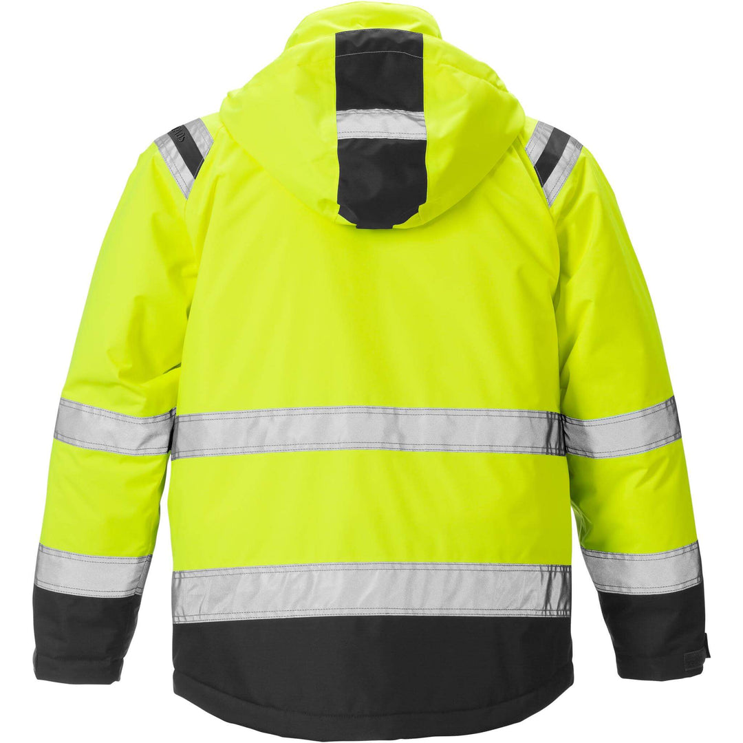 Fristads Hi-Vis Airtech Waterproof Breathable Insulated Winter Jacket Class 3 - 4035 GTT Hi-Vis Yellow/Black Back1#colour_hi-vis-yellow-black