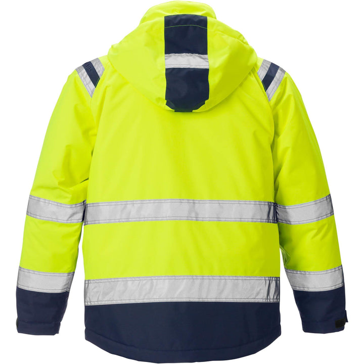 Fristads Hi-Vis Airtech Waterproof Breathable Insulated Winter Jacket Class 3 - 4035 GTT Hi-Vis Yellow/Navy Back1#colour_hi-vis-yellow-navy