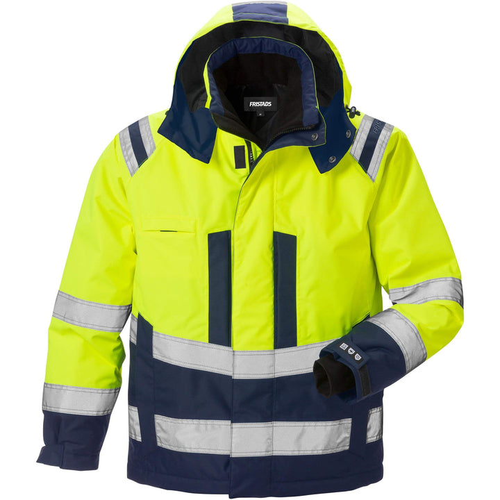 Fristads Hi-Vis Airtech Waterproof Breathable Insulated Winter Jacket Class 3 - 4035 GTT Hi-Vis Yellow/Navy Front1#colour_hi-vis-yellow-navy