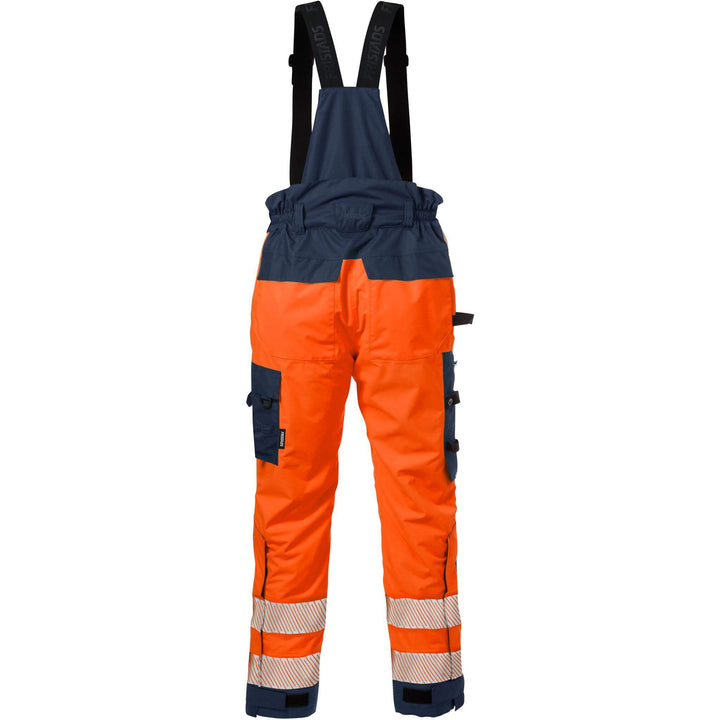 Fristads Hi-Vis Airtech Waterproof Breathable Knee Pad Shell Trousers Class 2 - 2515 GTT Hi-Vis Orange/Navy Back1#colour_hi-vis-orange-navy