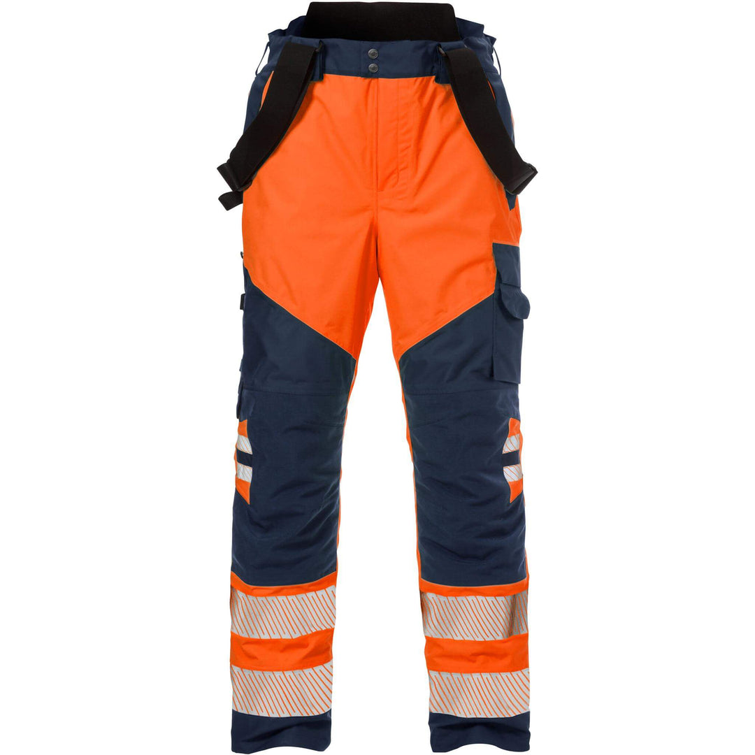 Fristads Hi-Vis Airtech Waterproof Breathable Knee Pad Shell Trousers Class 2 - 2515 GTT Hi-Vis Orange/Navy Front2#colour_hi-vis-orange-navy