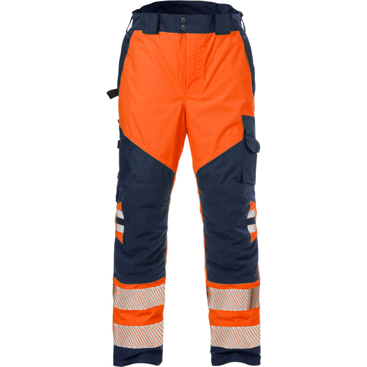 Fristads Hi-Vis Airtech Waterproof Breathable Knee Pad Shell Trousers Class 2 - 2515 GTT Hi-Vis Orange/Navy Front3#colour_hi-vis-orange-navy