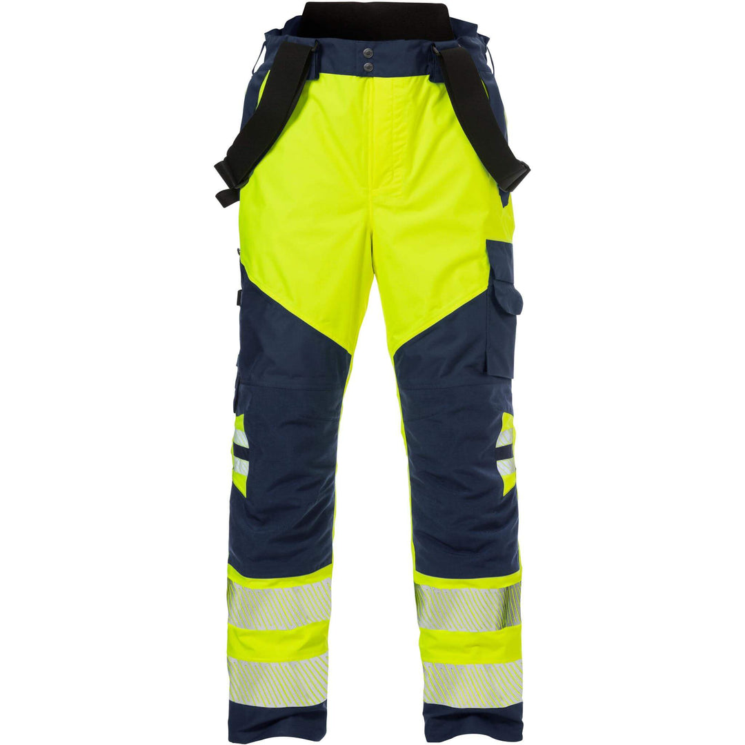 Fristads Hi-Vis Airtech Waterproof Breathable Knee Pad Shell Trousers Class 2 - 2515 GTT Hi-Vis Yellow/Navy Front2#colour_hi-vis-yellow-navy