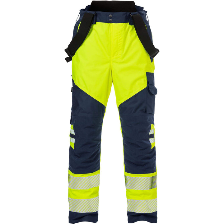 Fristads Hi-Vis Airtech Waterproof Breathable Knee Pad Shell Trousers Class 2 - 2515 GTT Hi-Vis Yellow/Navy Front2#colour_hi-vis-yellow-navy