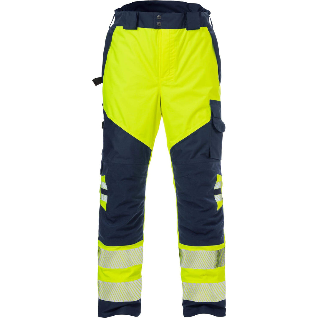 Fristads Hi-Vis Airtech Waterproof Breathable Knee Pad Shell Trousers Class 2 - 2515 GTT Hi-Vis Yellow/Navy Front3#colour_hi-vis-yellow-navy