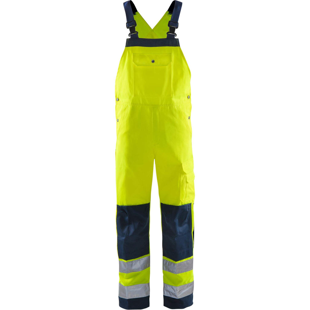 Fristads Hi-Vis Bib and Brace Class 2 - 1001 TH Hi-Vis Yellow/Navy Front1#colour_hi-vis-yellow-navy