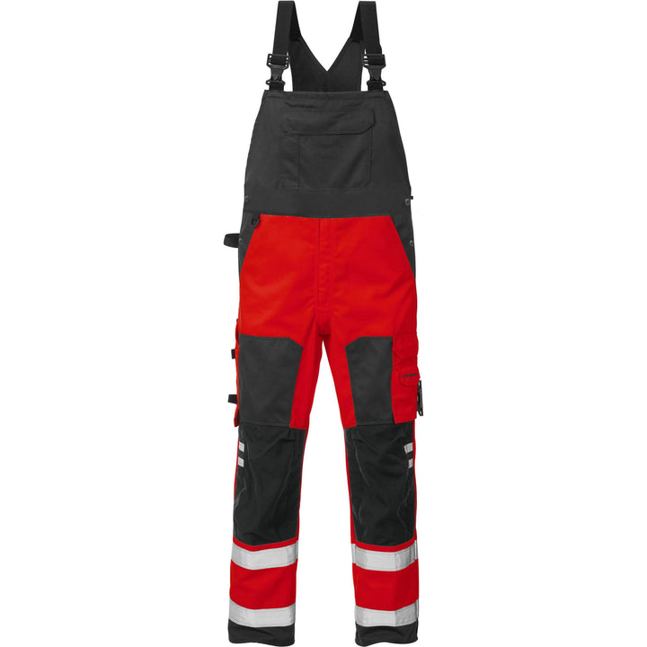 Fristads Hi-Vis Bib and Brace Class 2 - 1015 PLU Hi-Vis Red/Black Front1#colour_hi-vis-red-black