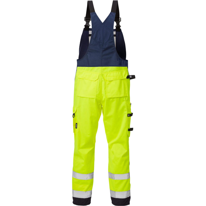 Fristads Hi-Vis Bib and Brace Class 2 - 1015 PLU Hi-Vis Yellow/Navy Back1#colour_hi-vis-yellow-navy