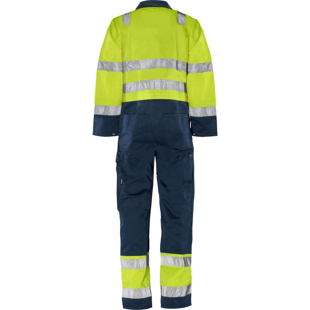 Fristads Hi-Vis Coverall Class 3 - 8601 TH Hi-Vis Yellow/Navy Back1#colour_hi-vis-yellow-navy