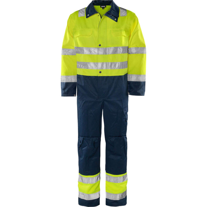Fristads Hi-Vis Coverall Class 3 - 8601 TH Hi-Vis Yellow/Navy Front1#colour_hi-vis-yellow-navy