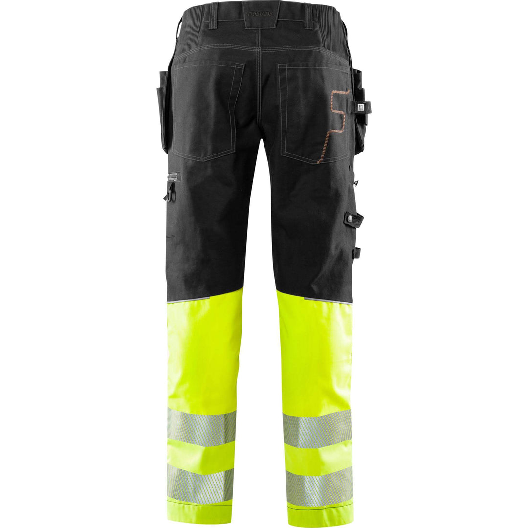 Fristads Hi-Vis Craftsman 4-Way-Stretch Panel Holster Pocket Trousers Class 1 - 2608 FASG Hi-Vis Yellow/Black Back1#colour_hi-vis-yellow-black