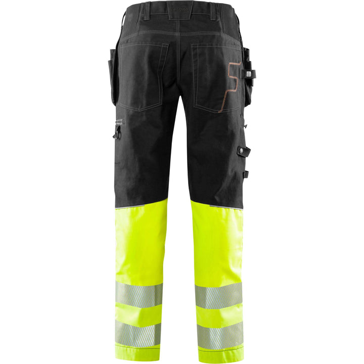 Fristads Hi-Vis Craftsman 4-Way-Stretch Panel Holster Pocket Trousers Class 1 - 2608 FASG Hi-Vis Yellow/Black Back1#colour_hi-vis-yellow-black