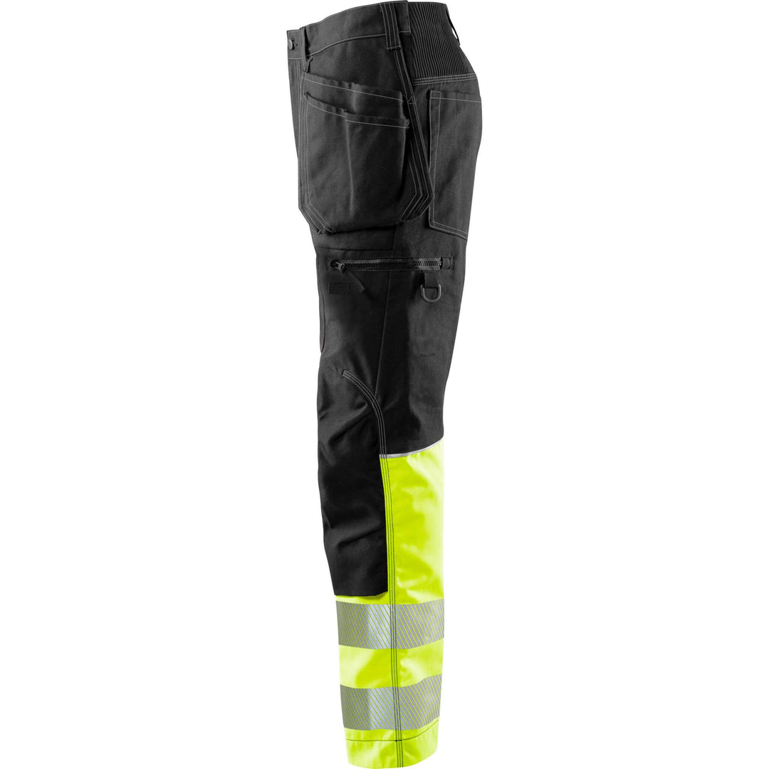 Fristads Hi-Vis Craftsman 4-Way-Stretch Panel Holster Pocket Trousers Class 1 - 2608 FASG Hi-Vis Yellow/Black Detail1#colour_hi-vis-yellow-black