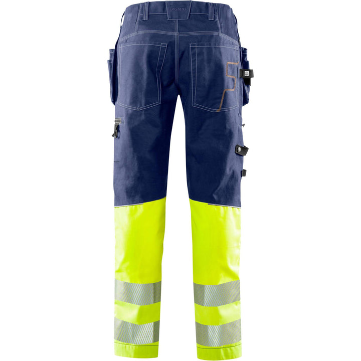 Fristads Hi-Vis Craftsman 4-Way-Stretch Panel Holster Pocket Trousers Class 1 - 2608 FASG Hi-Vis Yellow/Navy Back1#colour_hi-vis-yellow-navy