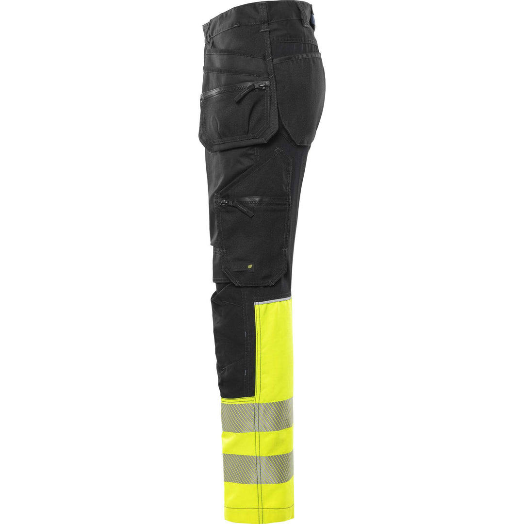 Fristads Hi-Vis Craftsman 4-Way-Stretch Panel Holster Pocket Trousers Class 1 - 2906 GWM Hi-Vis Yellow/Black Back2#colour_hi-vis-yellow-black