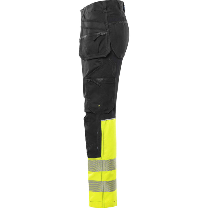 Fristads Hi-Vis Craftsman 4-Way-Stretch Panel Holster Pocket Trousers Class 1 - 2906 GWM Hi-Vis Yellow/Black Back2#colour_hi-vis-yellow-black