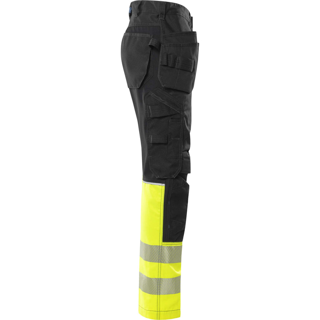 Fristads Hi-Vis Craftsman 4-Way-Stretch Panel Holster Pocket Trousers Class 1 - 2906 GWM Hi-Vis Yellow/Black Back3#colour_hi-vis-yellow-black