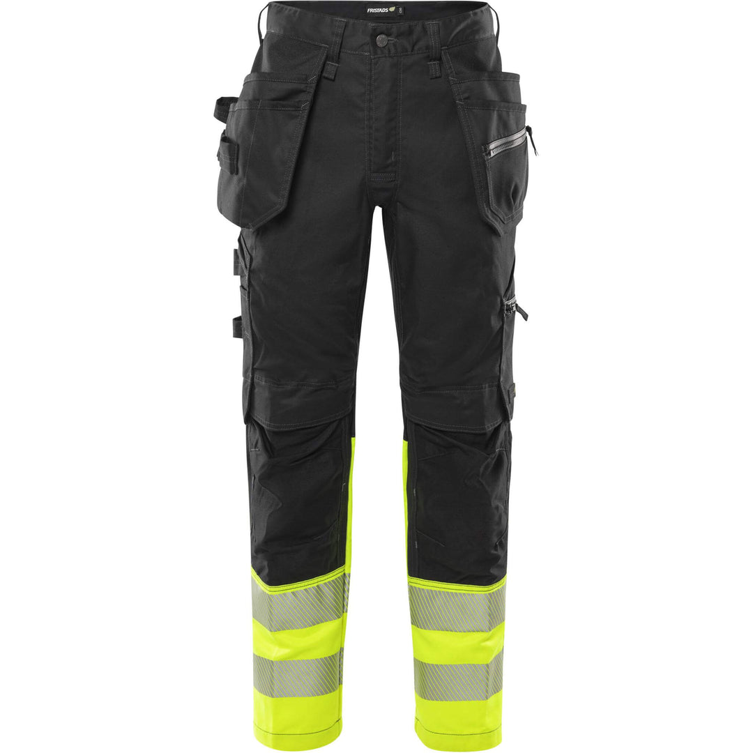 Fristads Hi-Vis Craftsman 4-Way-Stretch Panel Holster Pocket Trousers Class 1 - 2906 GWM Hi-Vis Yellow/Black Front1#colour_hi-vis-yellow-black