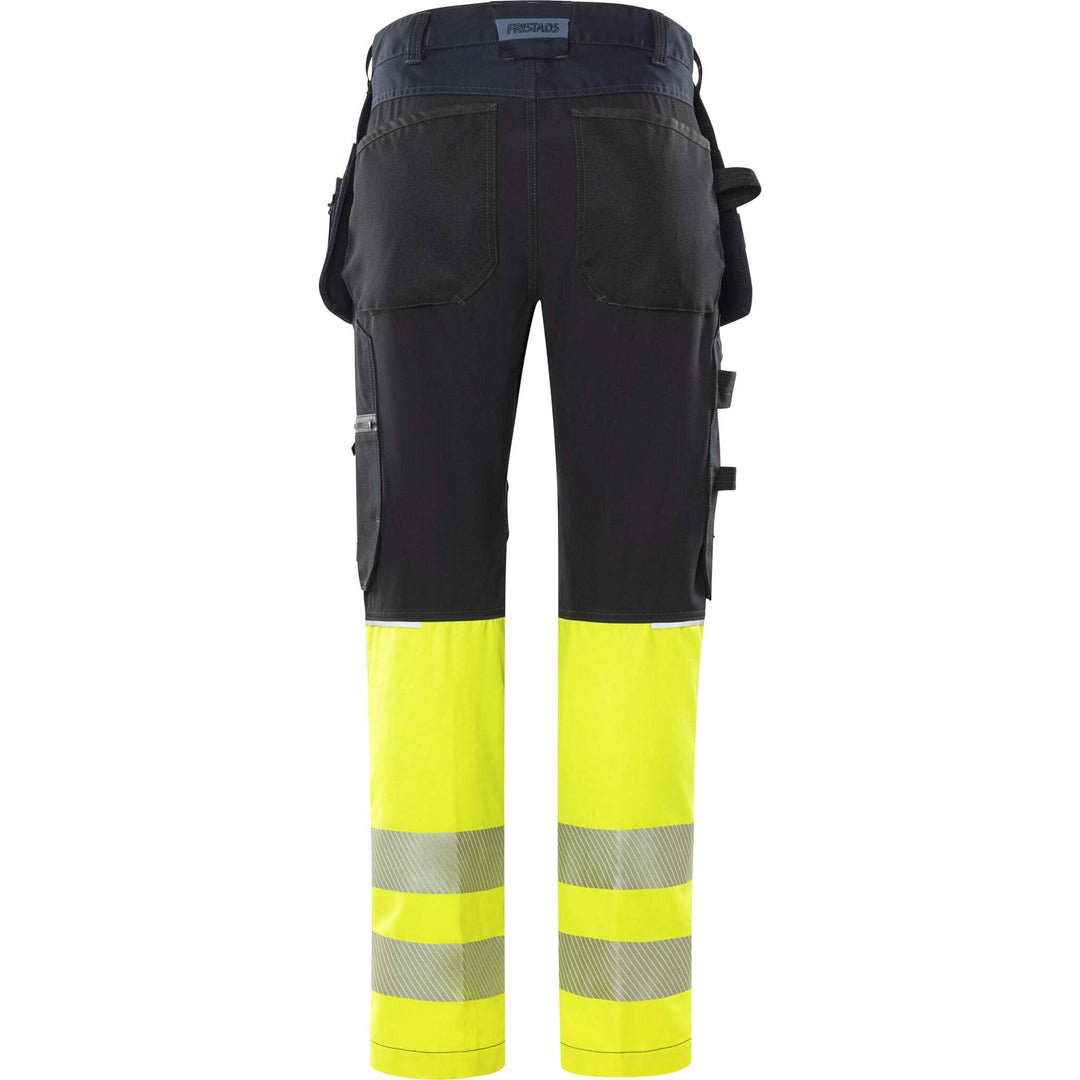 Fristads Hi-Vis Craftsman 4-Way-Stretch Panel Holster Pocket Trousers Class 1 - 2906 GWM Hi-Vis Yellow/Dark Navy Back1#colour_hi-vis-yellow-dark-navy