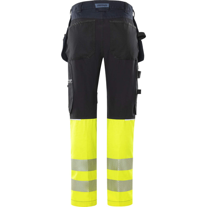 Fristads Hi-Vis Craftsman 4-Way-Stretch Panel Holster Pocket Trousers Class 1 - 2906 GWM Hi-Vis Yellow/Dark Navy Back1#colour_hi-vis-yellow-dark-navy