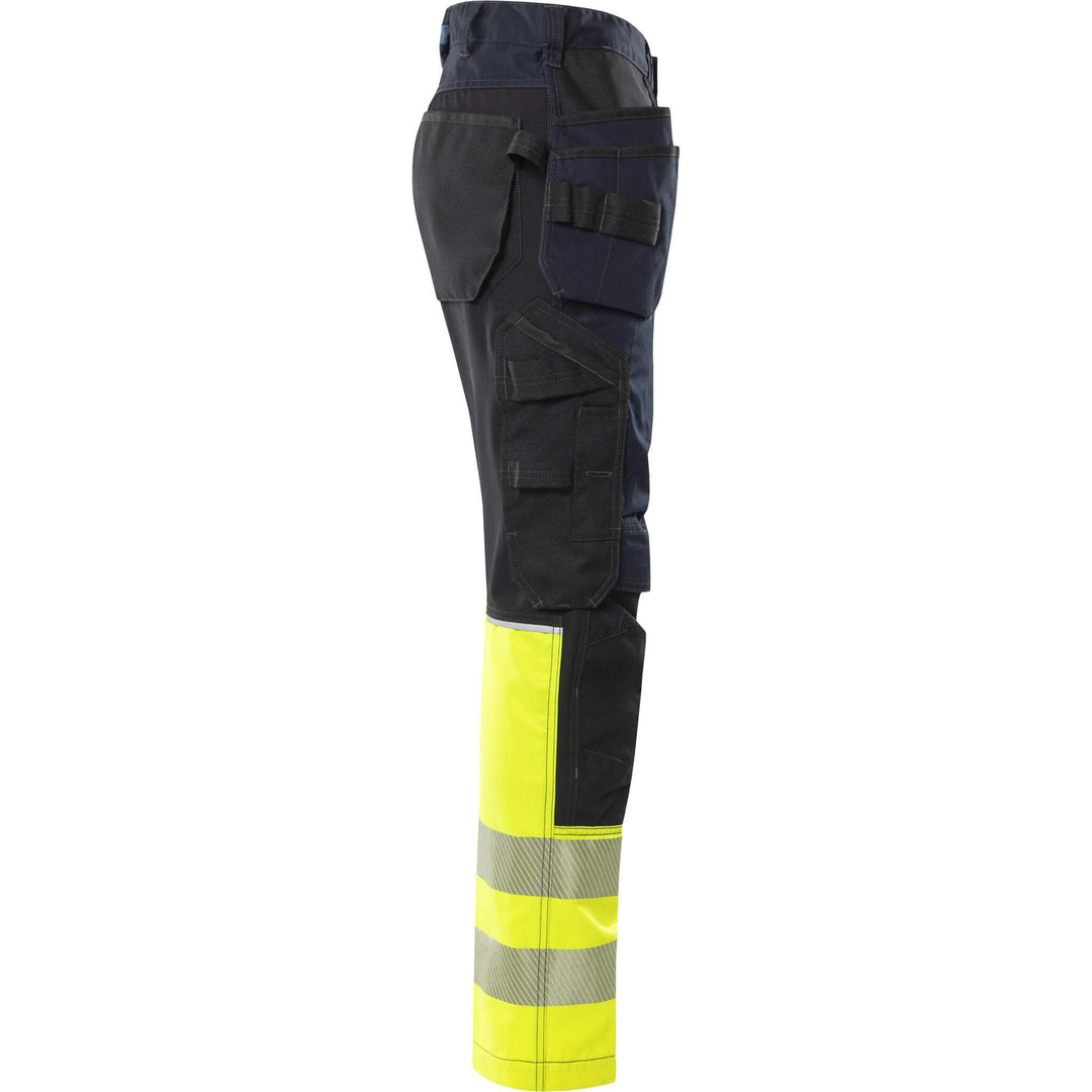 Fristads Hi-Vis Craftsman 4-Way-Stretch Panel Holster Pocket Trousers Class 1 - 2906 GWM Hi-Vis Yellow/Dark Navy Back3#colour_hi-vis-yellow-dark-navy