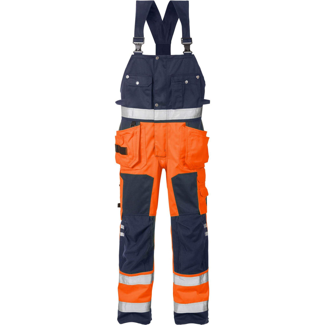 Fristads Hi-Vis Craftsman Holster Pocket Bib and Brace Class 2 - 1014 PLU Hi-Vis Orange/Navy Front1#colour_hi-vis-orange-navy