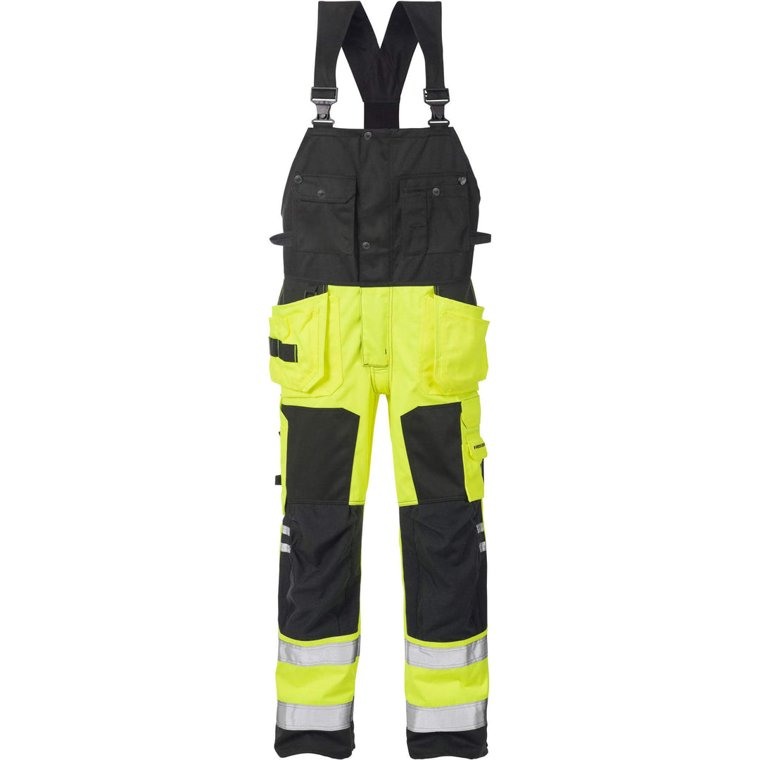 Fristads Hi-Vis Craftsman Holster Pocket Bib and Brace Class 2 - 1014 PLU Hi-Vis Yellow/Black Front1#colour_hi-vis-yellow-black
