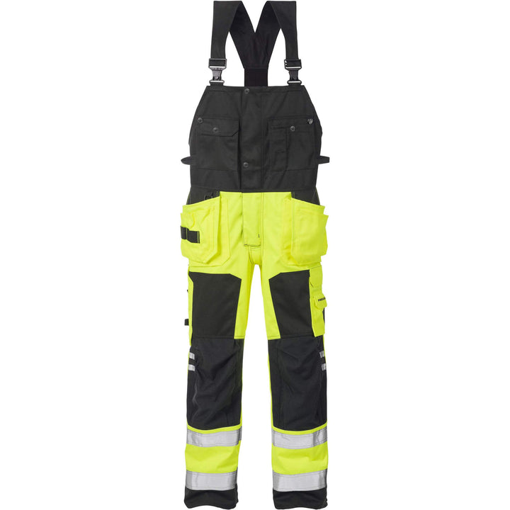 Fristads Hi-Vis Craftsman Holster Pocket Bib and Brace Class 2 - 1014 PLU Hi-Vis Yellow/Black Front1#colour_hi-vis-yellow-black