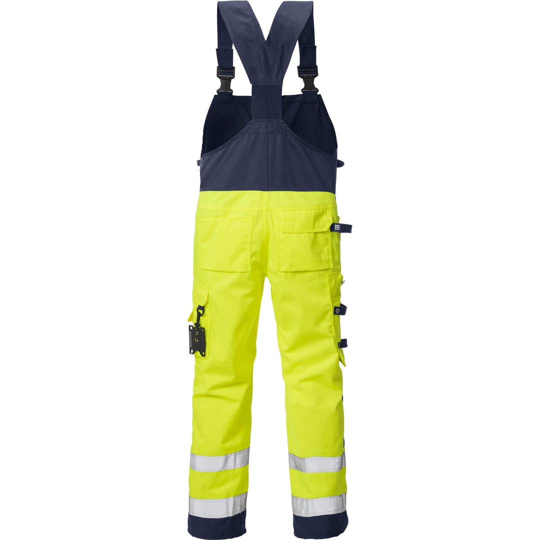 Fristads Hi-Vis Craftsman Holster Pocket Bib and Brace Class 2 - 1014 PLU Hi-Vis Yellow/Navy Back1#colour_hi-vis-yellow-navy