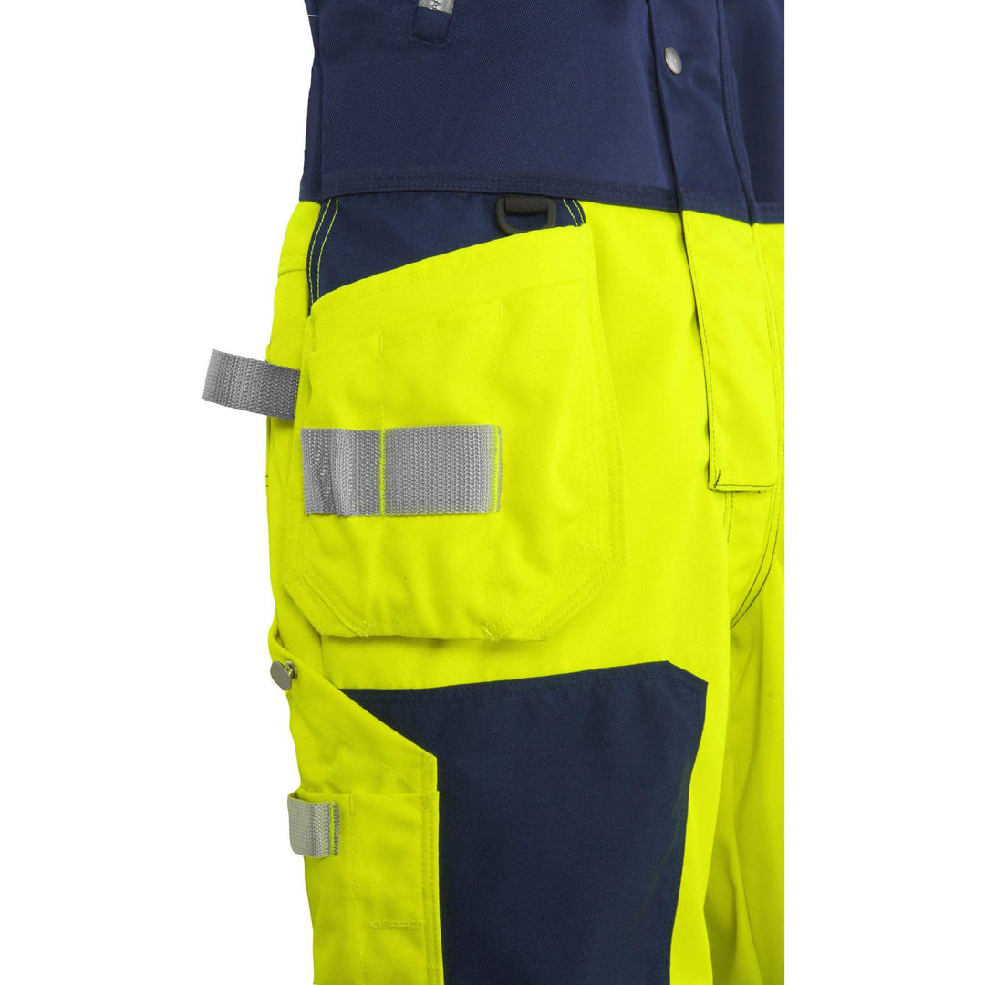 Fristads Hi-Vis Craftsman Holster Pocket Bib and Brace Class 2 - 1014 PLU Hi-Vis Yellow/Navy Detail1#colour_hi-vis-yellow-navy