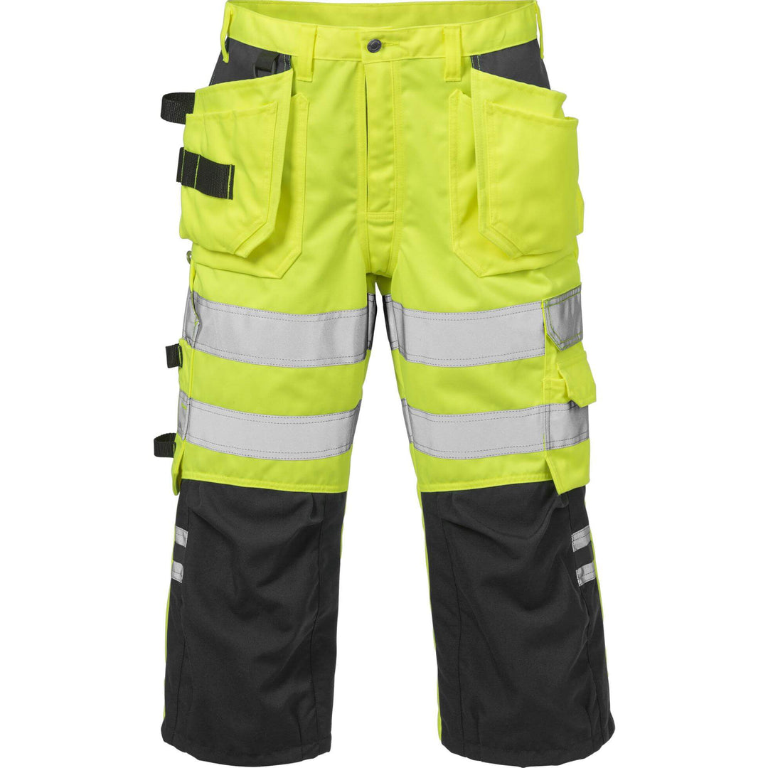 Fristads Hi-Vis Craftsman Holster Pocket Pirate Trousers Class 2 - 2027 PLU Hi-Vis Yellow/Black Front1#colour_hi-vis-yellow-black