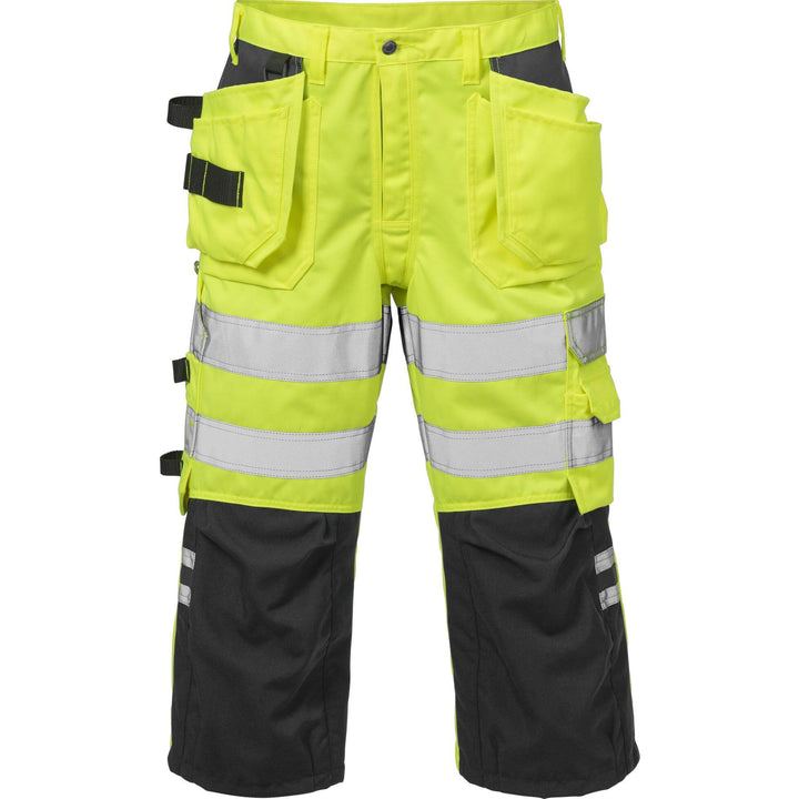 Fristads Hi-Vis Craftsman Holster Pocket Pirate Trousers Class 2 - 2027 PLU Hi-Vis Yellow/Black Front1#colour_hi-vis-yellow-black