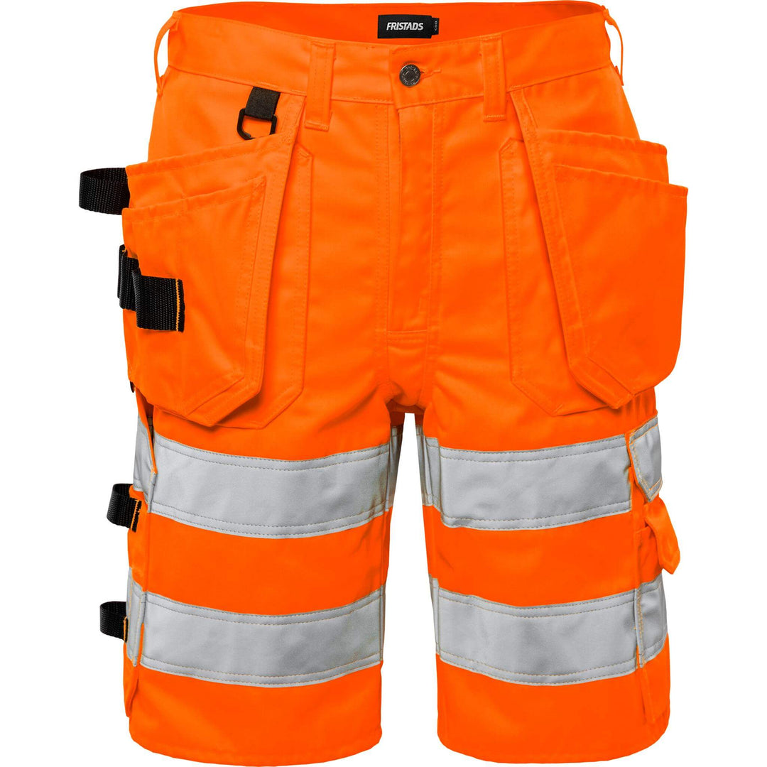 Fristads Hi-Vis Craftsman Holster Pocket Shorts Class 2 - 2028 PLU Hi-Vis Orange Front1#colour_hi-vis-orange