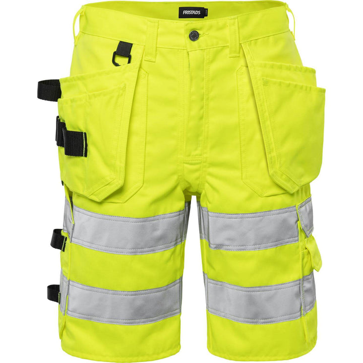 Fristads Hi-Vis Craftsman Holster Pocket Shorts Class 2 - 2028 PLU Hi-Vis Yellow Front1#colour_hi-vis-yellow