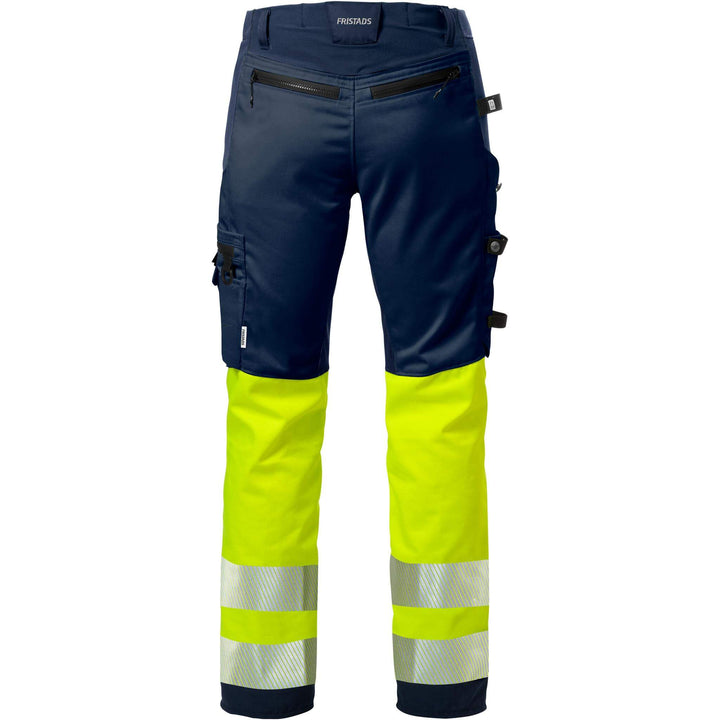 Fristads Hi-Vis Craftsman Holster Pocket Stretch Trousers Class 1 - 2706 PLU Hi-Vis Yellow/Navy Back1#colour_hi-vis-yellow-navy