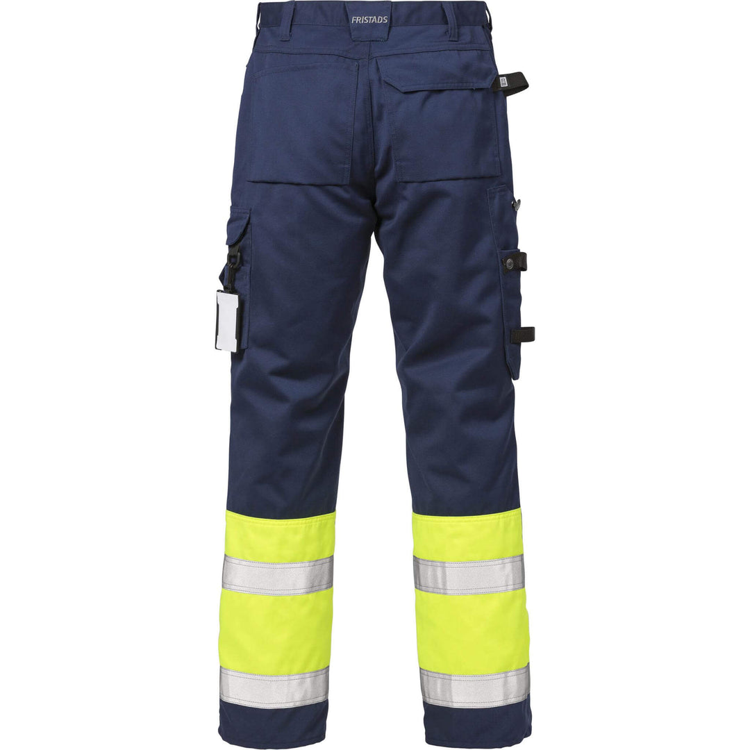Fristads Hi-Vis Craftsman Holster Pocket Trousers Class 1 - 2029 PLU Hi-Vis Yellow/Navy Back1#colour_hi-vis-yellow-navy