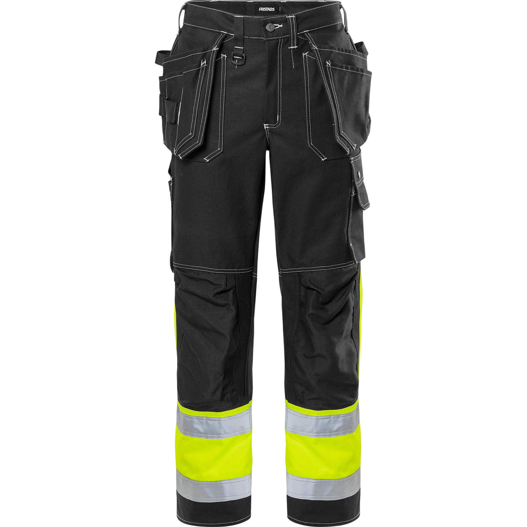 Fristads Hi-Vis Craftsman Holster Pocket Trousers Class 1 - 247 FAS Black Front1#colour_black