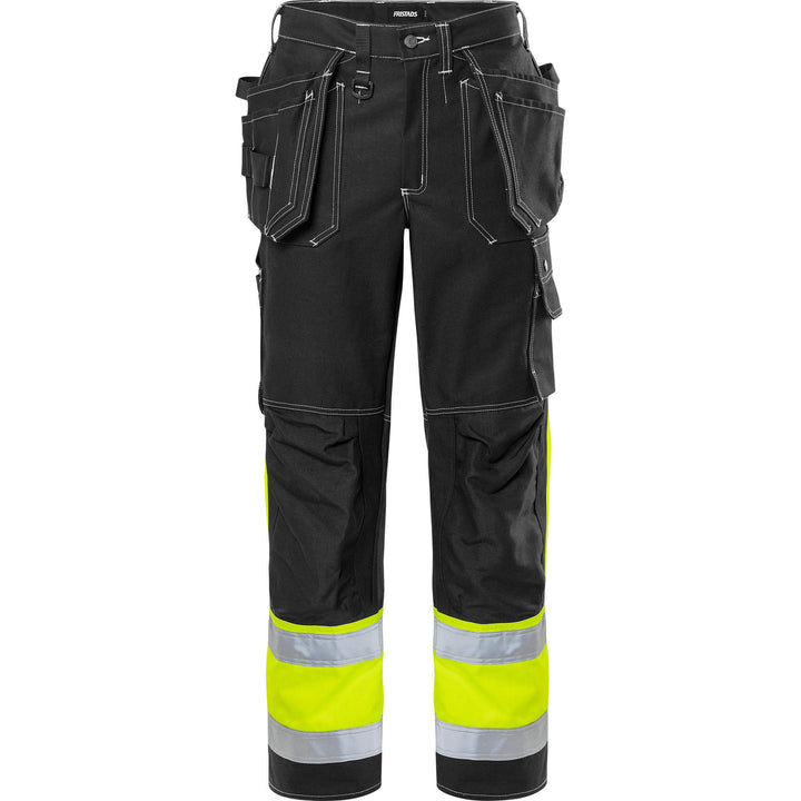 Fristads Hi-Vis Craftsman Holster Pocket Trousers Class 1 - 247 FAS Black Front1#colour_black