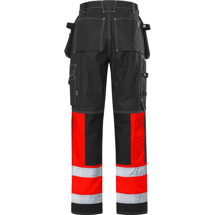 Fristads Hi-Vis Craftsman Holster Pocket Trousers Class 1 - 247 FAS Hi-Vis Red/Black Back1#colour_hi-vis-red-black