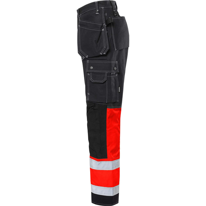 Fristads Hi-Vis Craftsman Holster Pocket Trousers Class 1 - 247 FAS Hi-Vis Red/Black Back2#colour_hi-vis-red-black