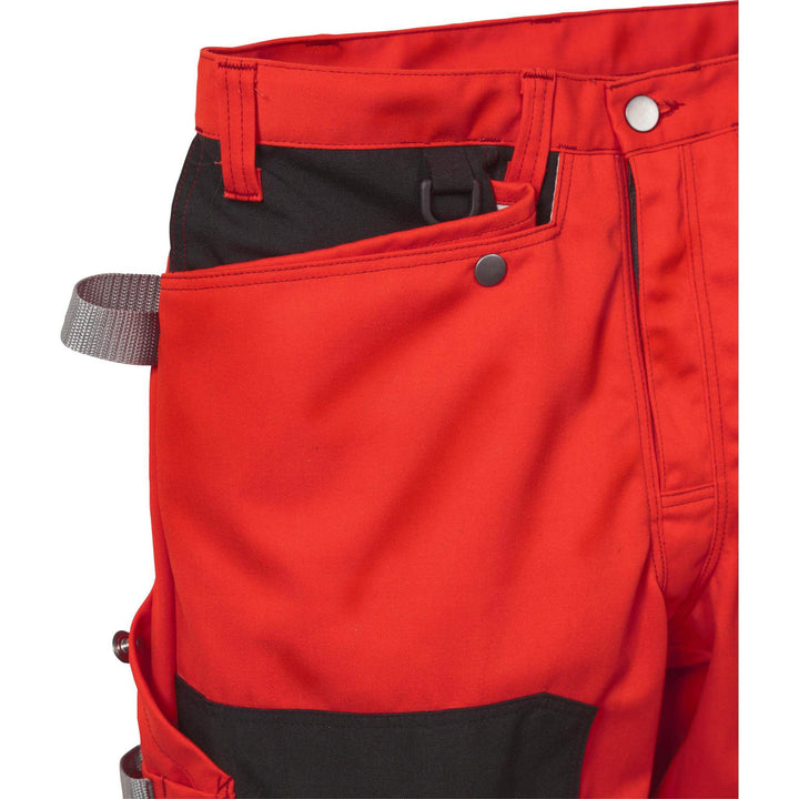 Fristads Hi-Vis Craftsman Holster Pocket Trousers Class 2 - 2025 PLU Hi-Vis Red/Black Detail1#colour_hi-vis-red-black