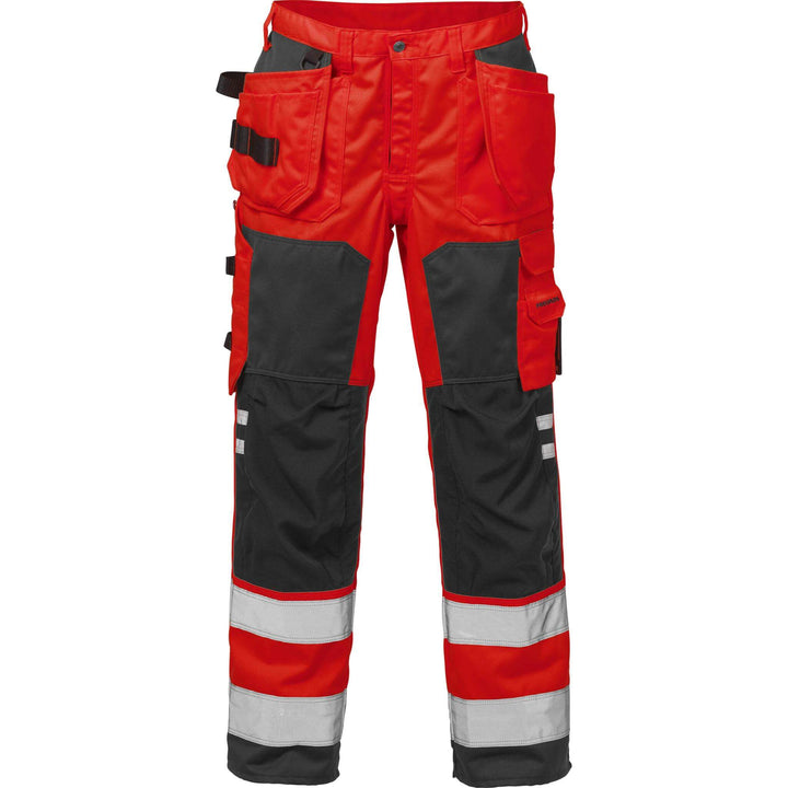 Fristads Hi-Vis Craftsman Holster Pocket Trousers Class 2 - 2025 PLU Hi-Vis Red/Black Front1#colour_hi-vis-red-black