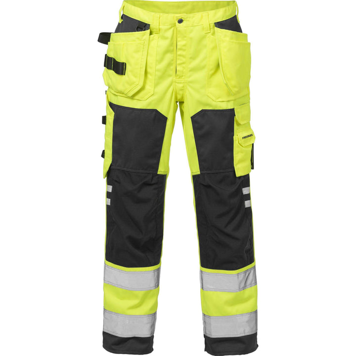 Fristads Hi-Vis Craftsman Holster Pocket Trousers Class 2 - 2025 PLU Hi-Vis Yellow/Black Front1#colour_hi-vis-yellow-black