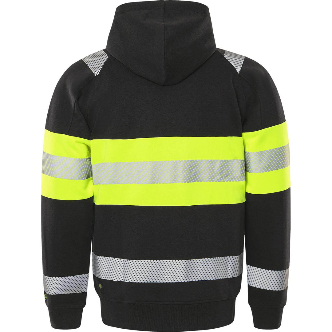 Fristads Hi-Vis Double Face Cotton Fabric Hooded Sweatshirt Jacket Class 1 - 7532 GKC Hi-Vis Yellow/Black Back1#colour_hi-vis-yellow-black